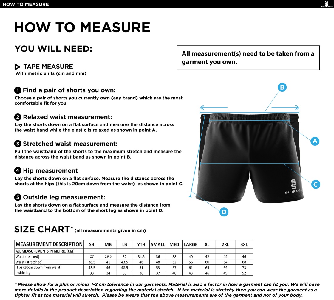 Performance Gym Short - Unisex Fit - Size Guide