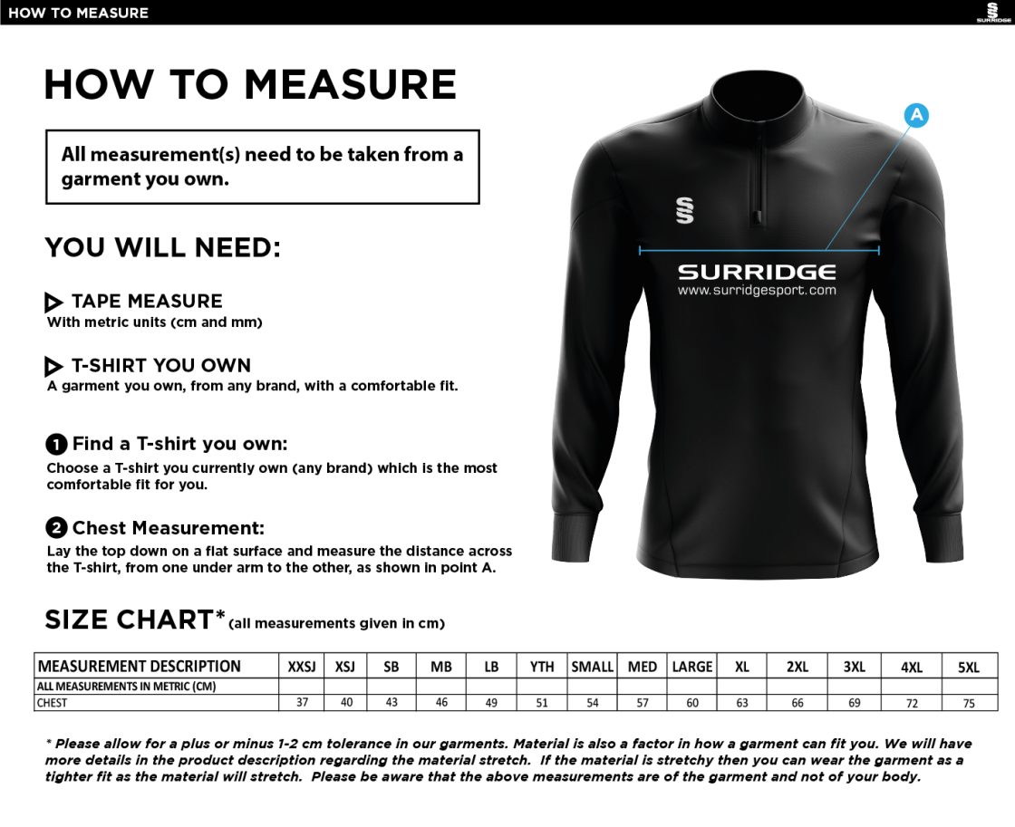 Fuse Performance Top - Unisex Fit - Size Guide