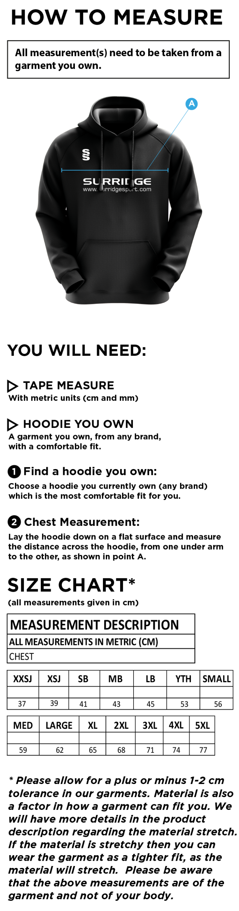 Fuse Hoody - Unisex Fit - Size Guide
